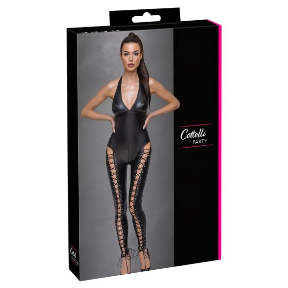 Cottelli Party - Salopetă neagră cu șnur și guler elegant - L