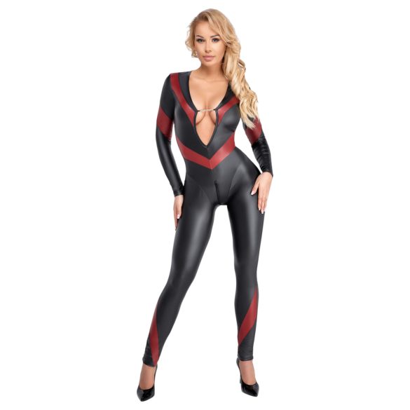 Cottelli - catsuit cu efect de piele - fermoar - negru