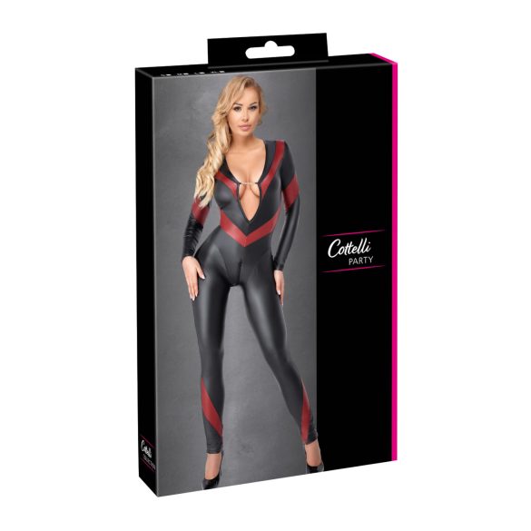 Cottelli - catsuit cu efect de piele - fermoar - negru
