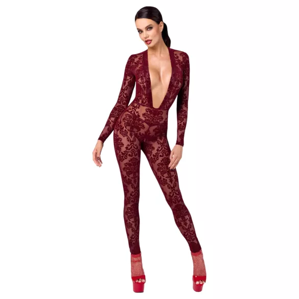 Noir Kink Royal - body dantelă transparentă - roșu - M