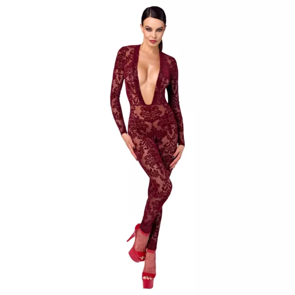 Noir Kink Royal - body dantelă transparentă - roșu - M