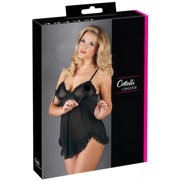 Cottelli - Babydoll sexy cu volane - negru - XXL