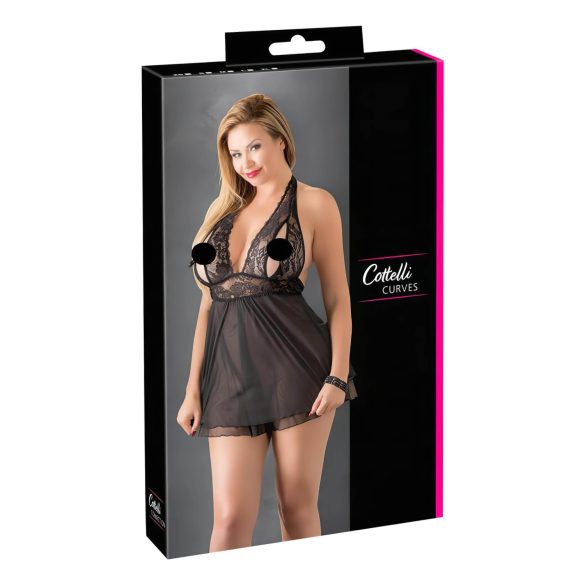 Cottelli Plus Size - babydoll lejer din dantelă - negru