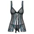 Obsessive - babydoll și tanga sexy brodate - negru-turcoaz