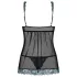 Obsessive - babydoll și tanga sexy brodate - negru-turcoaz