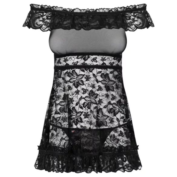 Obsessive - babydoll cu volane și tanga - negru - L/XL