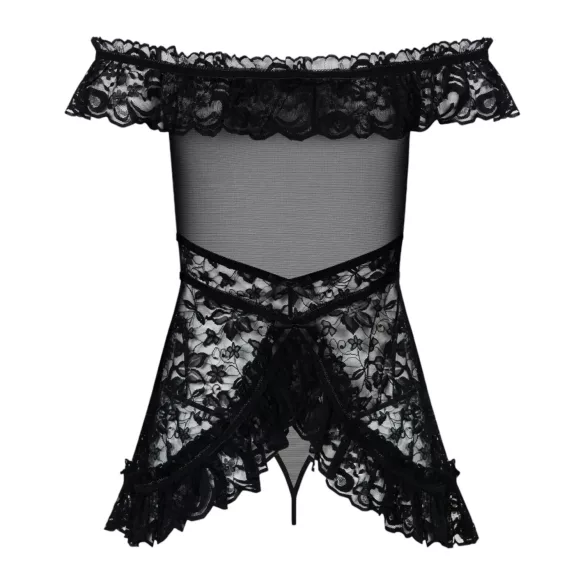 Obsessive - babydoll cu volane și tanga - negru - L/XL