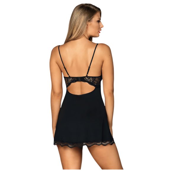 Obsessive - Babydoll cu flori și strasuri - cu tanga - negru