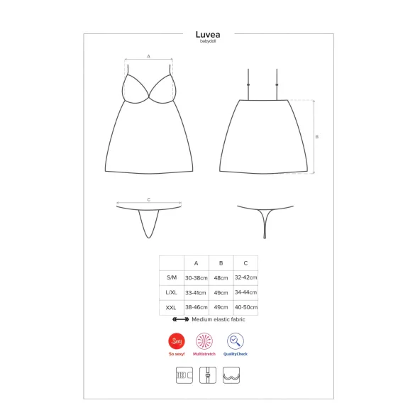 Obsessive - Babydoll cu flori și strasuri - cu tanga - negru - L/XL