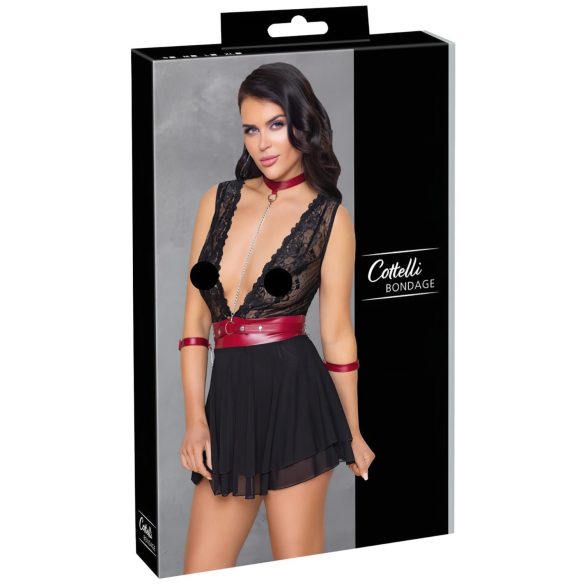 Cottelli Bondage - Babydoll dantelat cu guler (negru)