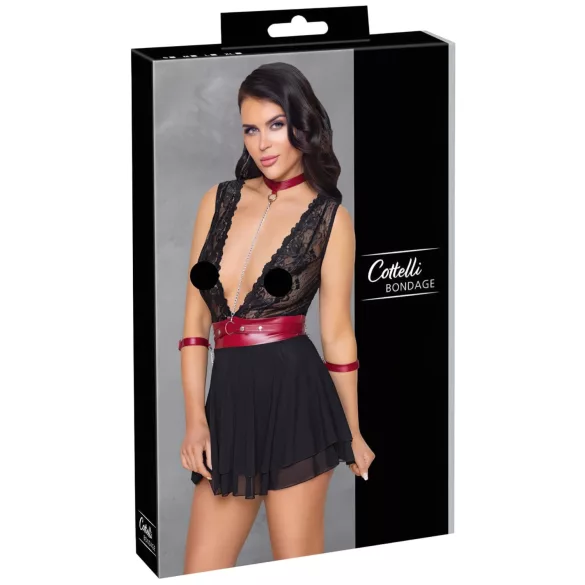 Cottelli Bondage - Babydoll dantelat cu guler (negru) - M