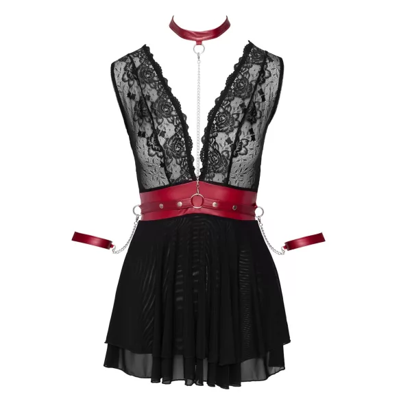 Cottelli Bondage - Babydoll dantelat cu guler (negru) - M