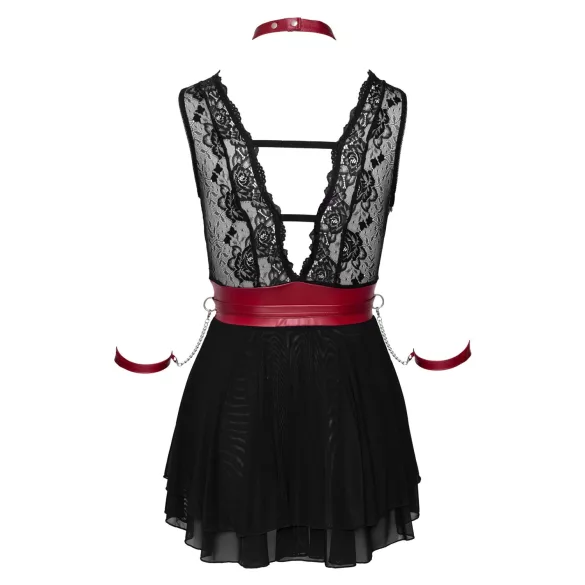 Cottelli Bondage - Babydoll dantelat cu guler (negru) - L