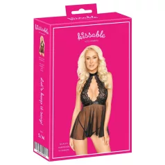 Kissable - babydoll scurt cu guler, dantelă - negru