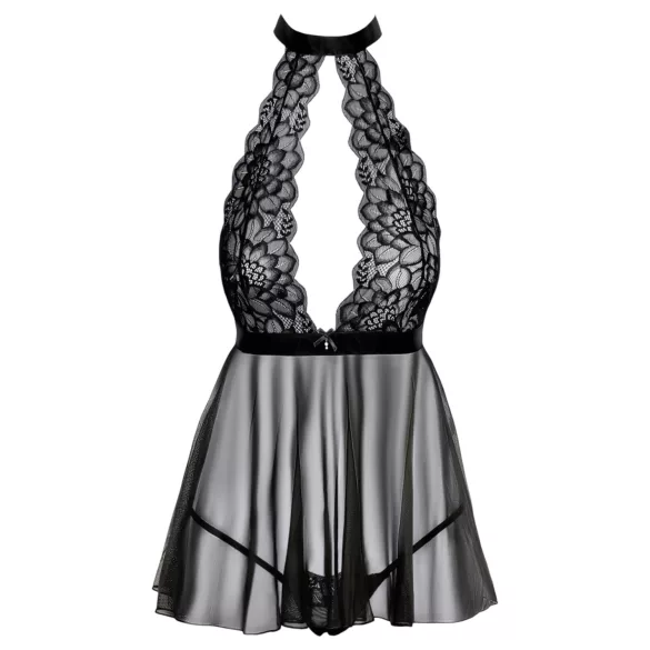 Kissable - babydoll scurt cu guler, dantelă - negru