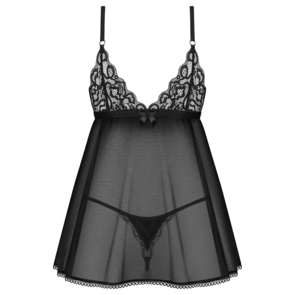Obsessive Blomentis - babydoll sexy din dantelă - set negru - M/L