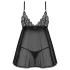 Obsessive Blomentis - babydoll sexy din dantelă - set negru - M/L
