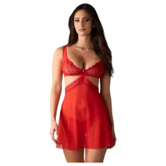   Obsessive - Babydoll dantelă transparentă cu chilot - roșu - L/XL