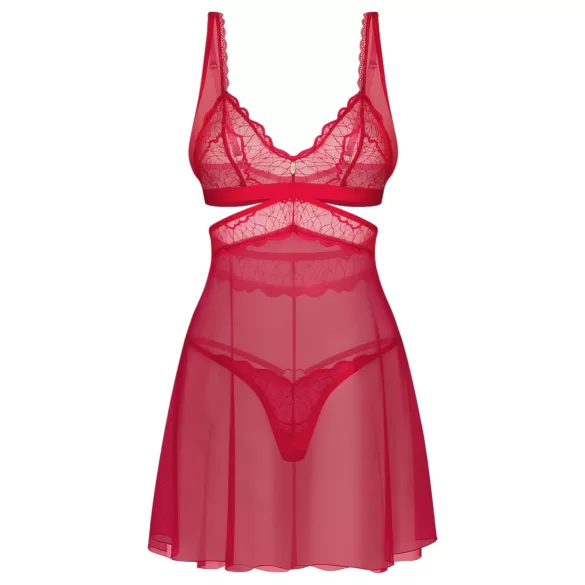Obsessive - Babydoll dantelă transparentă cu chilot - roșu - L/XL