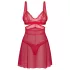 Obsessive - Babydoll dantelă transparentă cu chilot - roșu - L/XL