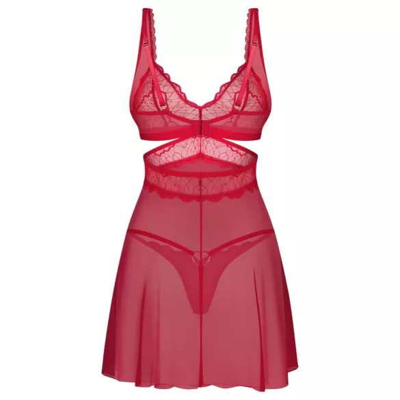 Obsessive - Babydoll dantelă transparentă cu chilot - roșu - L/XL