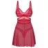 Obsessive - Babydoll dantelă transparentă cu chilot - roșu - L/XL