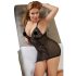 Cottelli Plus Size - babydoll din dantelă transparentă - negru - 2XL