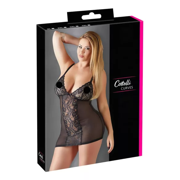 Cottelli Plus Size - babydoll din dantelă transparentă - negru - 3XL