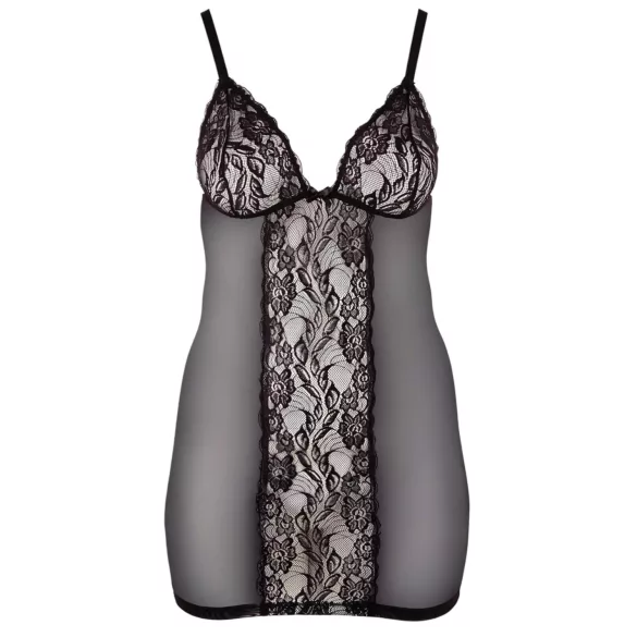 Cottelli Plus Size - babydoll din dantelă transparentă - negru - 3XL