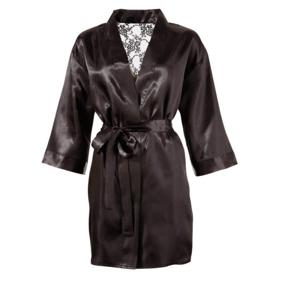 Cottelli - kimono scurt din satin și dantelă (negru) - L/XL