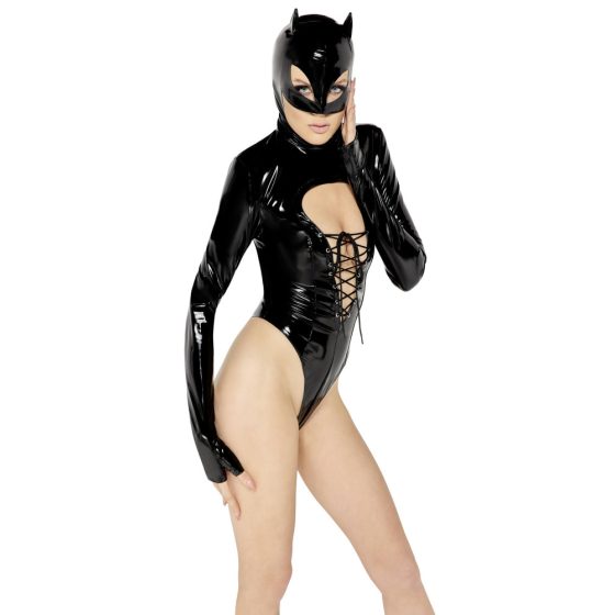 Black Velvet - body cu mâneci lungi și mască Batwoman (negru)