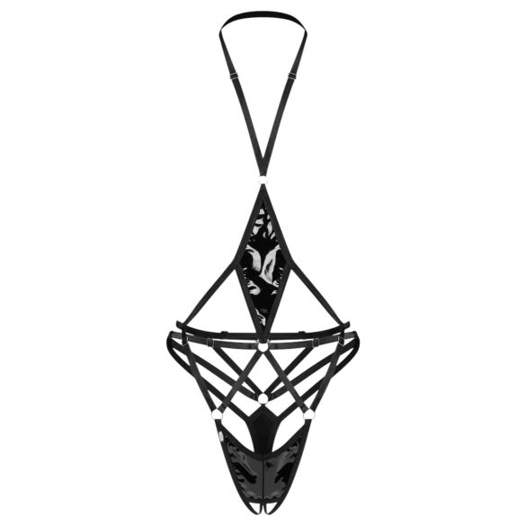 Obsessive Keira Lise - body deschis cu bretele (negru) - L/XL