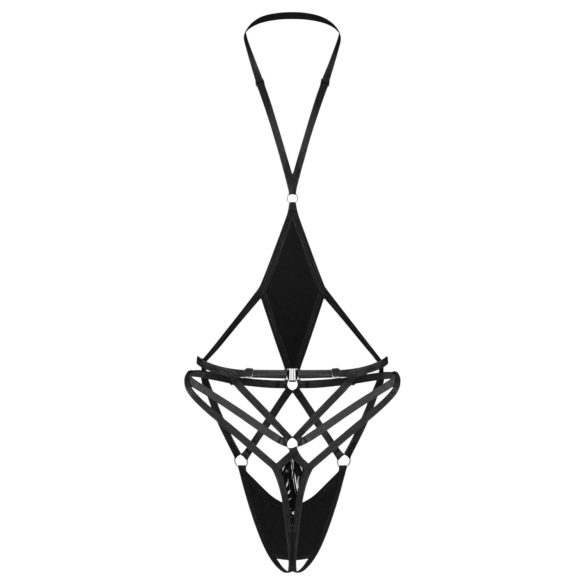 Obsessive Keira Lise - body deschis cu bretele (negru) - L/XL