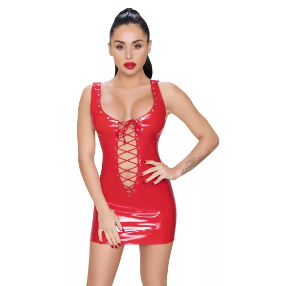 Black Level - rochie mini din lac cu șireturi - roșu