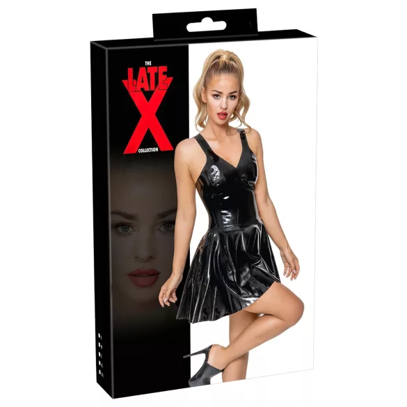 LATEX - rochie mini cu fustă cu volane (negru) - XL