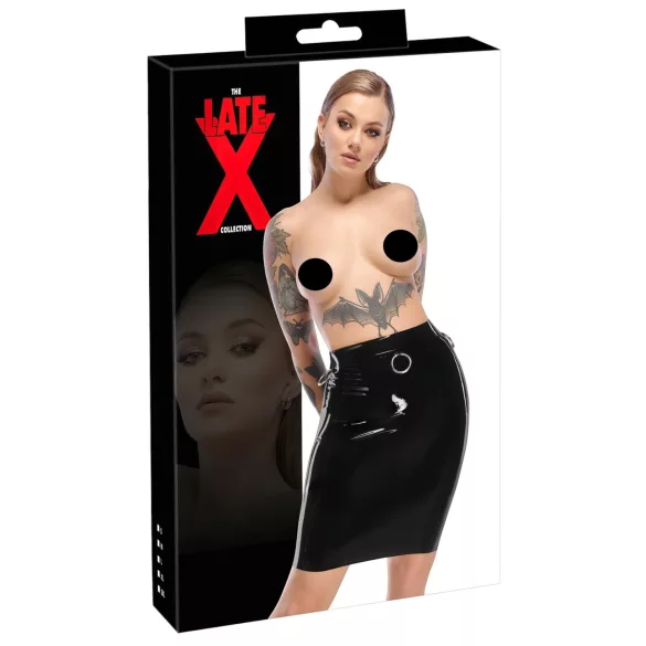 LATEX - fustă midi din latex (neagră)