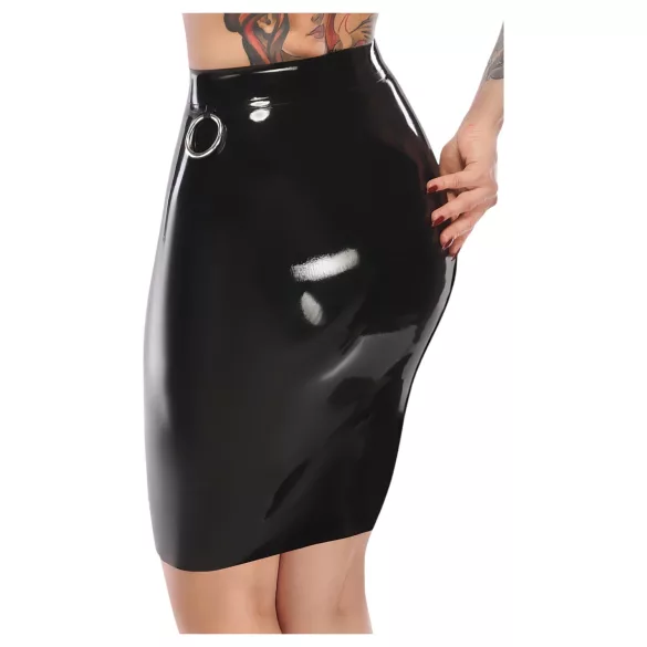 LATEX - fustă midi din latex (neagră)