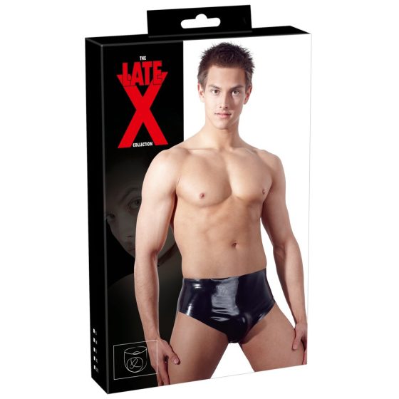 LATEX - chiloți pentru bărbați cu dildo anal conic intern (negru) - XL