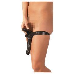 LATEX - fund cu dildo interior și exterior - negru (S-L)