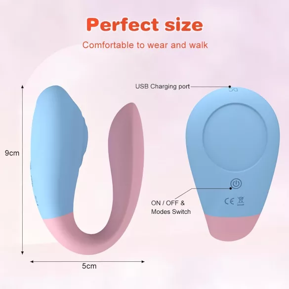 Mrow 03 - vibrator pentru cuplu, rezistent la apă, reîncărcabil - albastru-roz