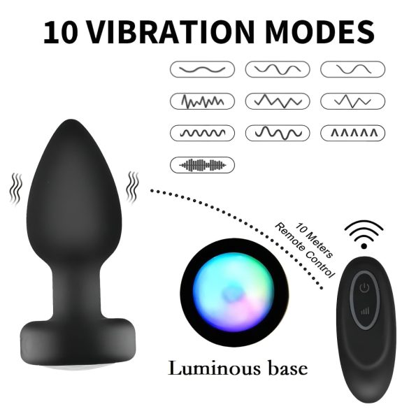 Mrow - vibrator anal luminos cu radio (negru)