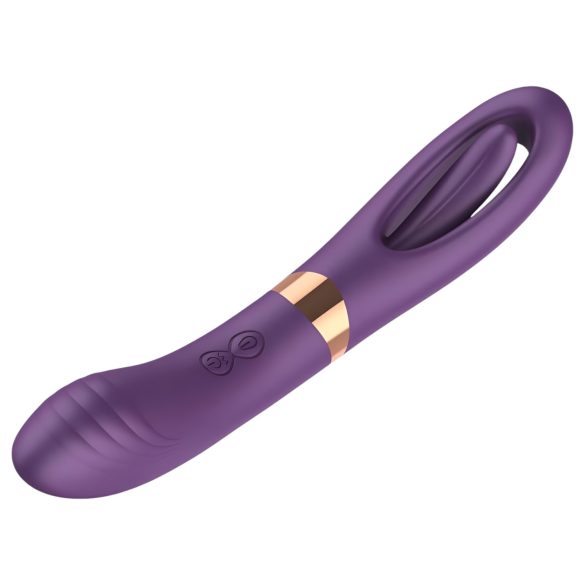 Funny Me Dual - vibrator dublu 2în1 cu limbă - reîncărcabil, mov