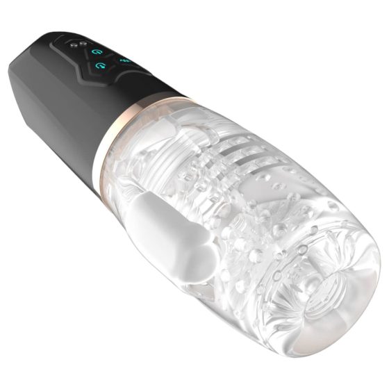 Funny Me Rocket Cup - masturbator cu supt și vibrații (transparent-negru)