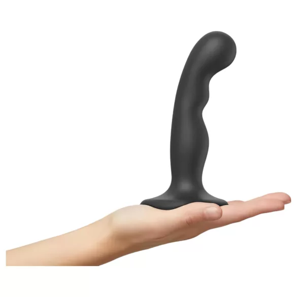 Strap-on-me - dildo dublu curbat cu ventuză - silicon negru S