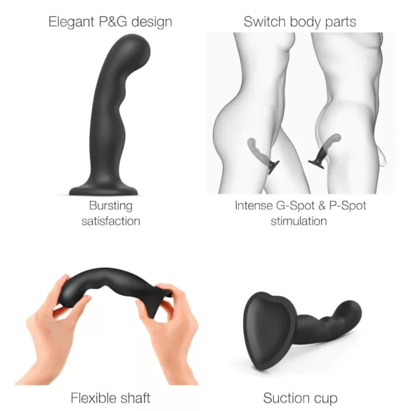 Strap-on-me - dildo dublu curbat cu ventuză - silicon negru S