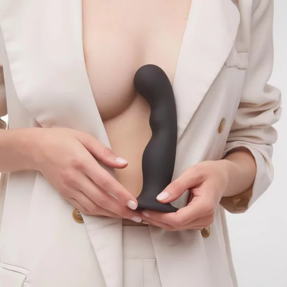 Strap-on-me - dildo dublu curbat cu ventuză - silicon negru S