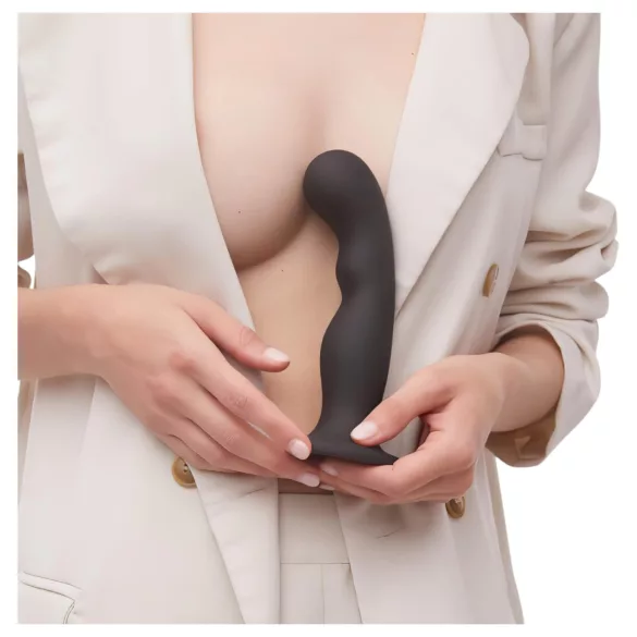 Strap-on-me - dildo dublu curbat cu ventuză - silicon negru S