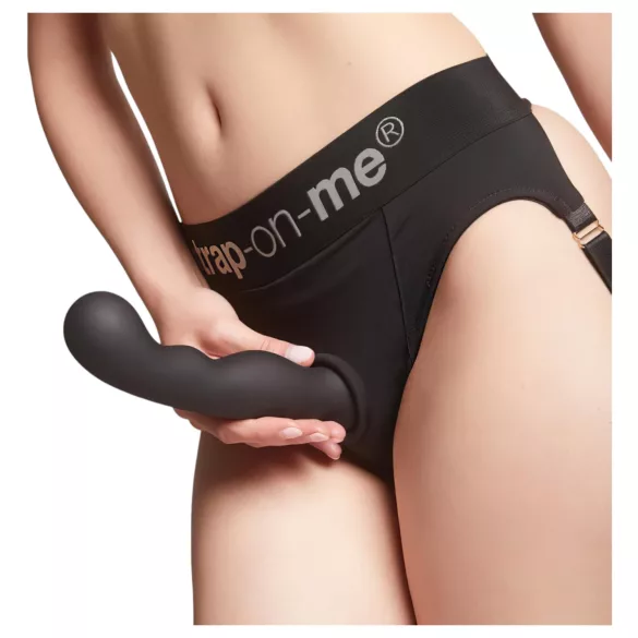 Strap-on-me - dildo dublu curbat cu ventuză - silicon negru S