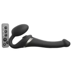   Strap-on-me S - vibrator strap-on cu unde de aer - silicon negru