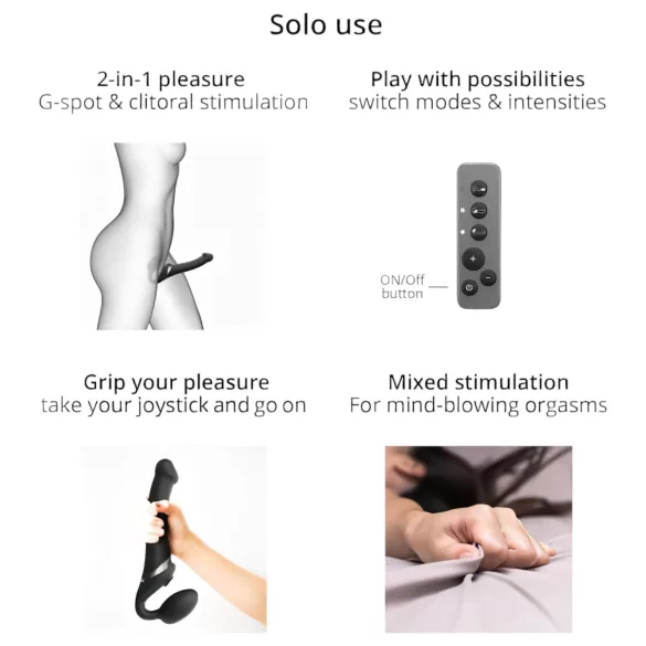 Strap-on-me S - vibrator cu unde de aer, cu ham - (albastru)